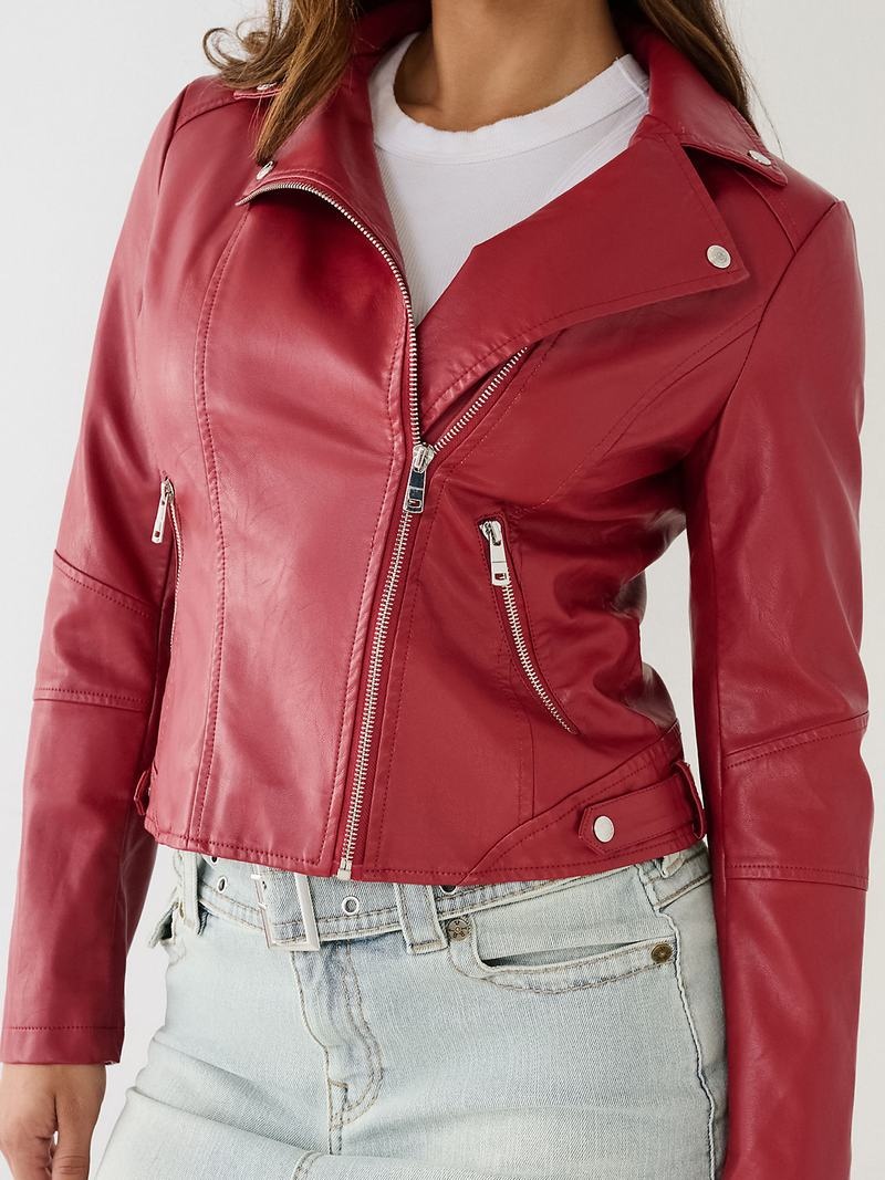 True Religion Faux Leder Moto Jacke Damen Rot | 60439HUTR