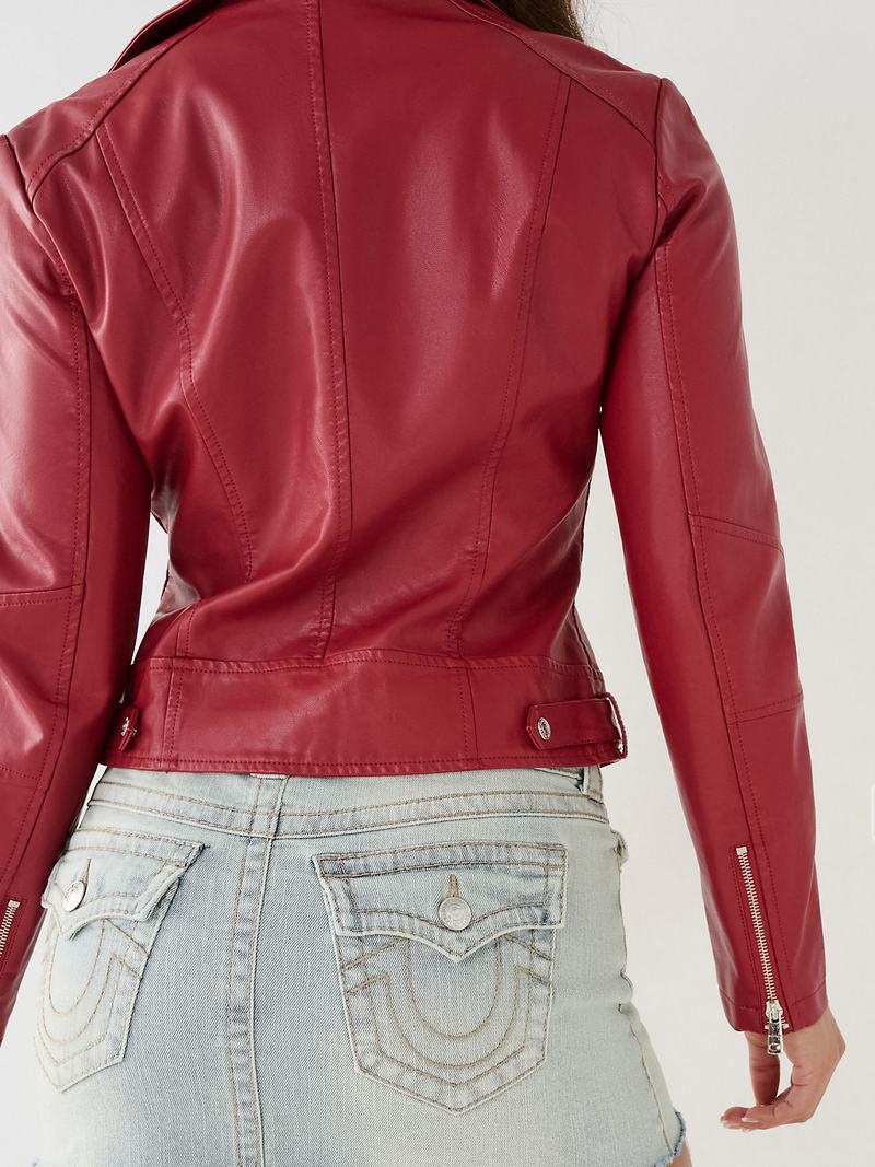 True Religion Faux Leder Moto Jacke Damen Rot | 60439HUTR