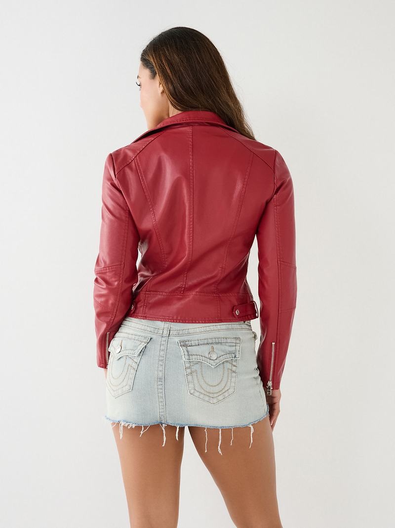 True Religion Faux Leder Moto Jacke Damen Rot | 60439HUTR