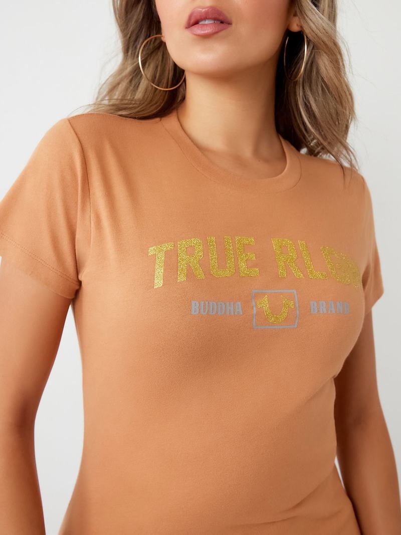 True Religion Glitter True Rlgn Buddha Logo T-Shirts Damen Orange | 21647DTRF