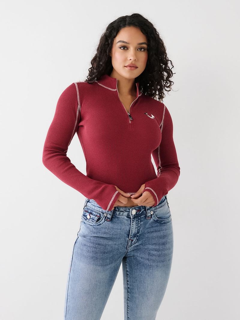 True Religion Half Zip Oberteile Damen Fuchsie | 48097FHBR