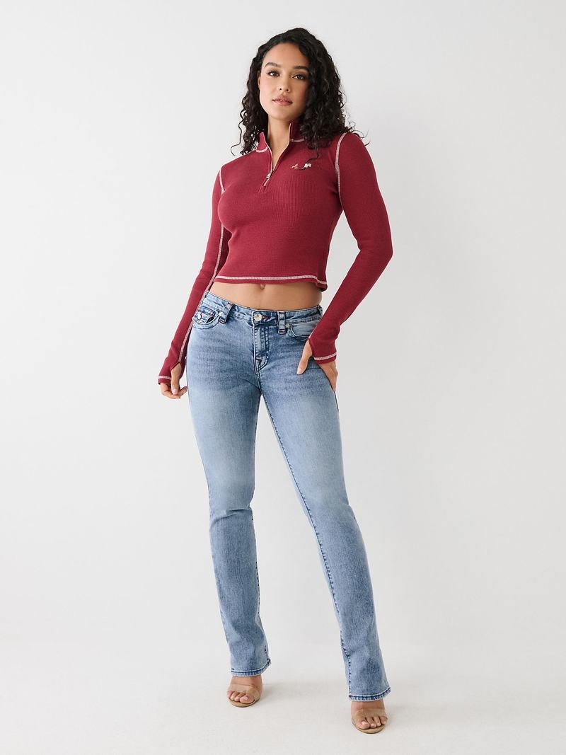 True Religion Half Zip Oberteile Damen Fuchsie | 48097FHBR