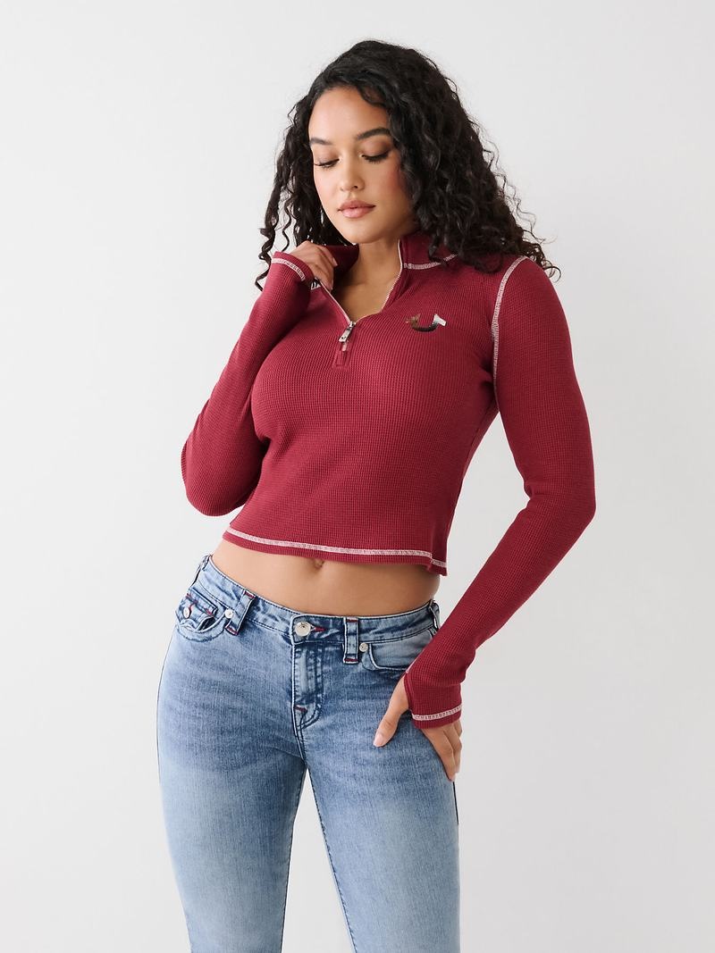 True Religion Half Zip Oberteile Damen Fuchsie | 48097FHBR