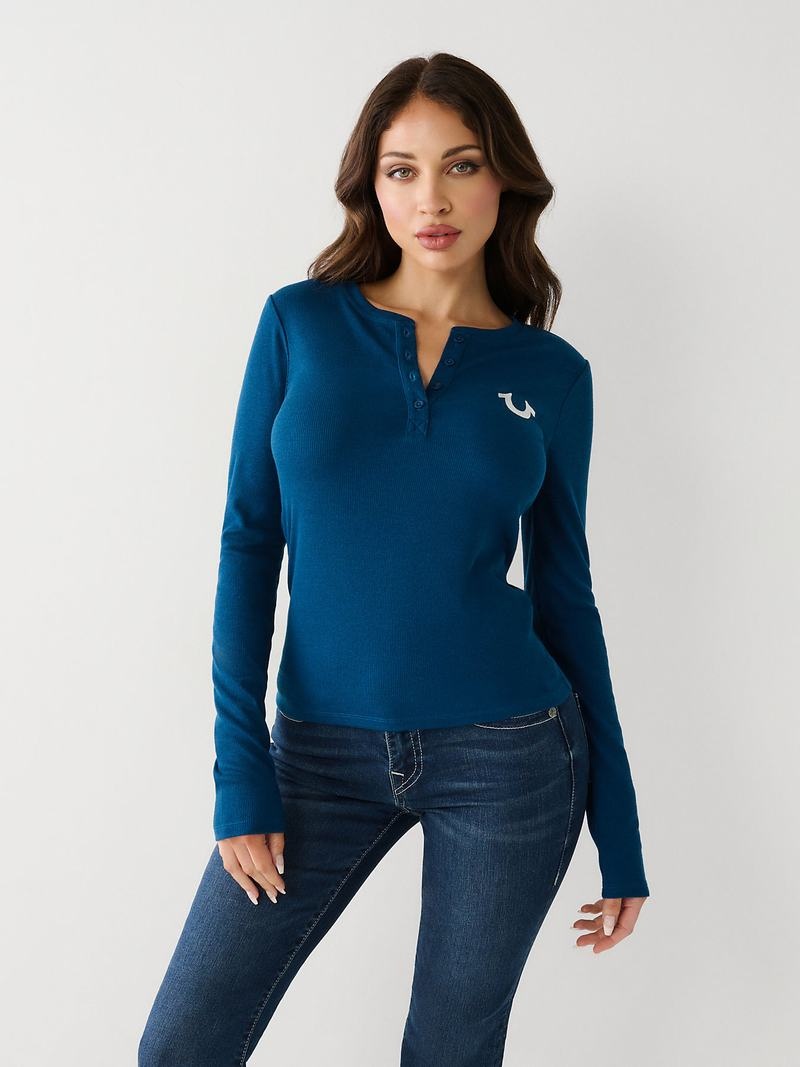 True Religion Henley Hemd Damen Navy Navy | 95182YDEG