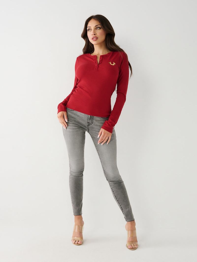 True Religion Henley Hemd Damen Rot | 74509WRNH