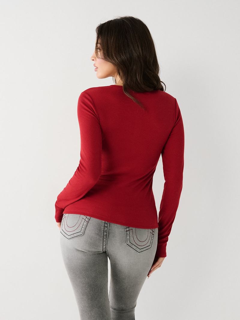 True Religion Henley Hemd Damen Rot | 74509WRNH