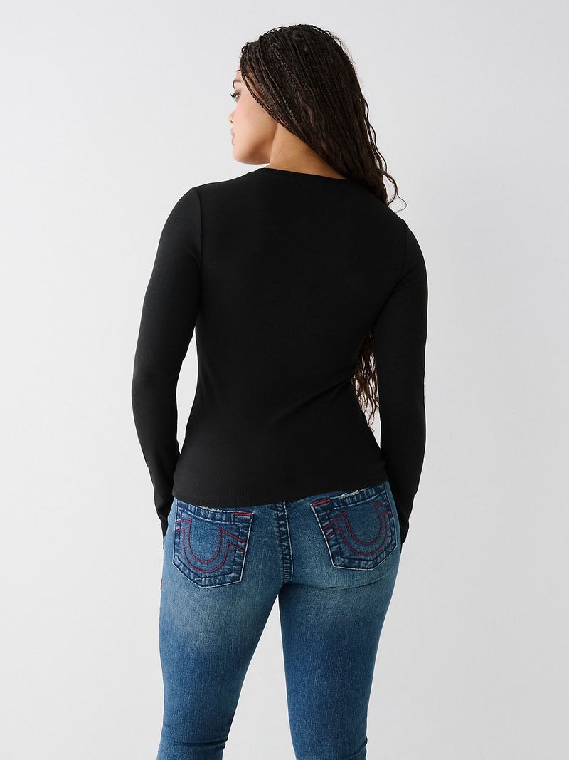 True Religion Henley Hemd Damen Schwarz | 86310MTGL