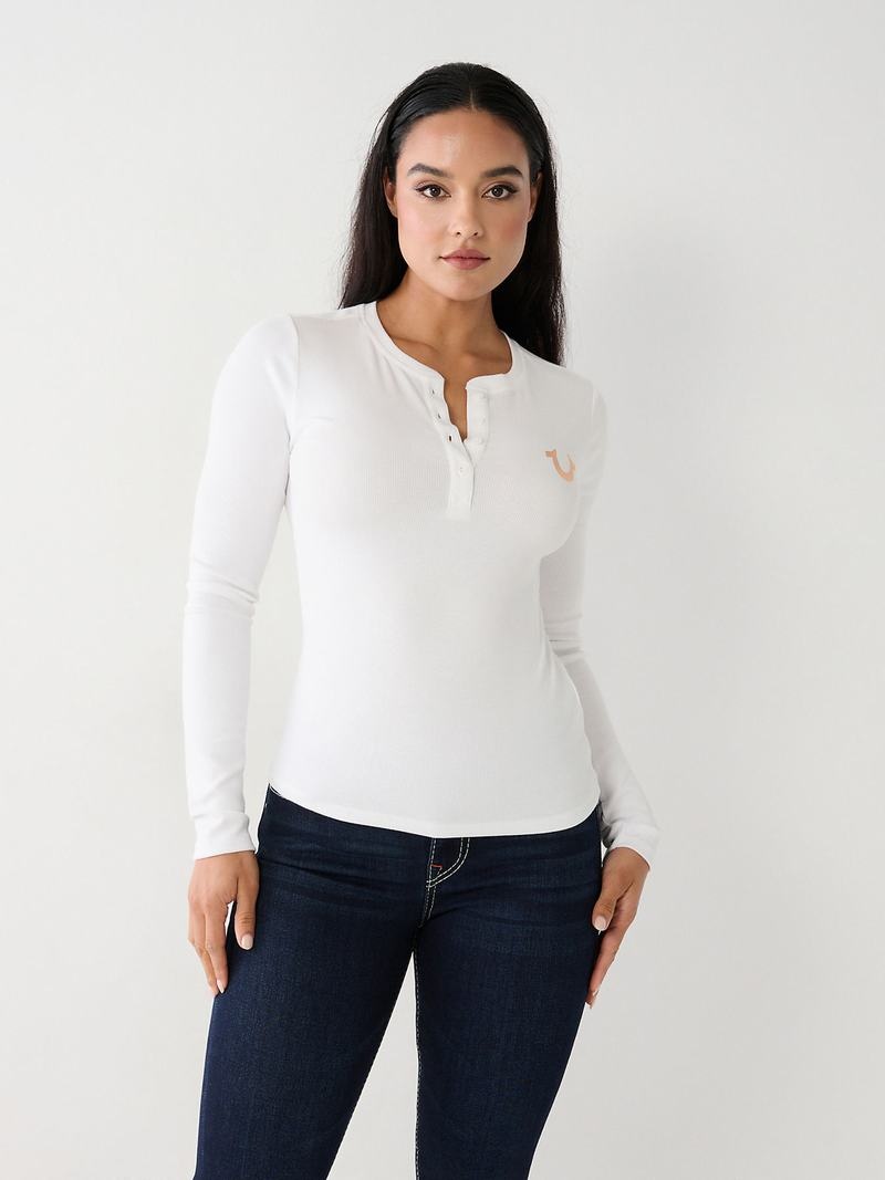 True Religion Henley Hemd Damen Weiß | 79841JCZI