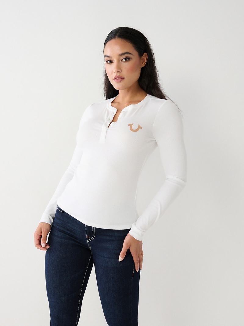 True Religion Henley Hemd Damen Weiß | 79841JCZI