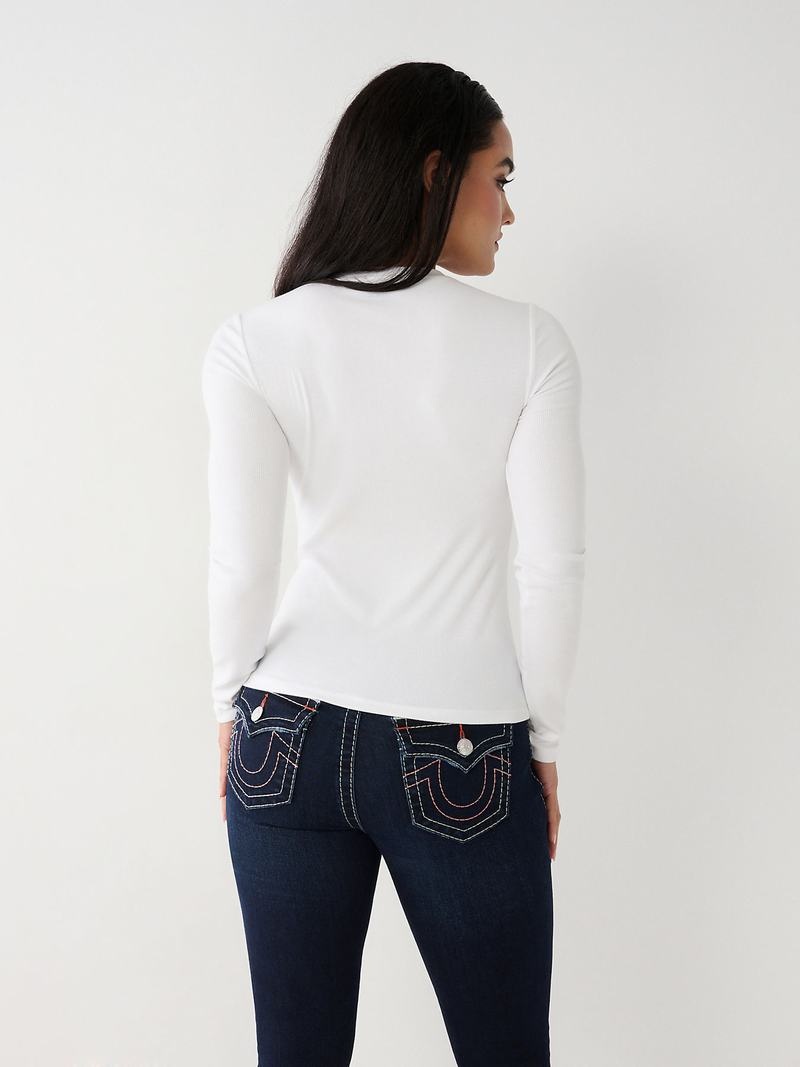 True Religion Henley Hemd Damen Weiß | 79841JCZI