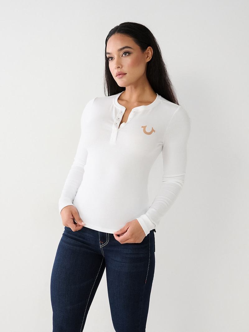 True Religion Henley Hemd Damen Weiß | 79841JCZI