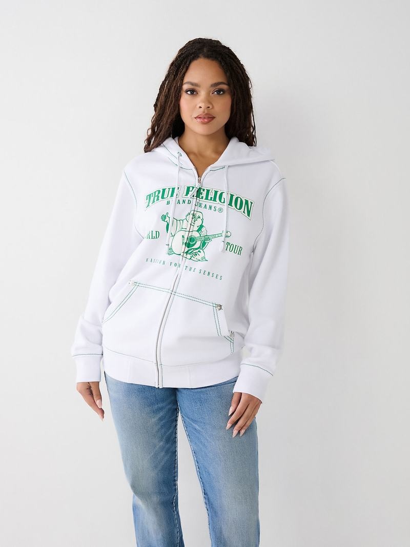 True Religion Heritage Big T Relaxed Zip Hoodie Damen Weiß | 26894YSUF