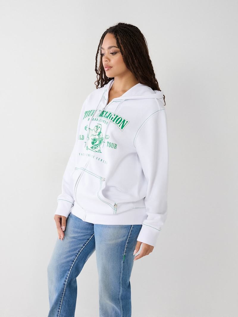 True Religion Heritage Big T Relaxed Zip Hoodie Damen Weiß | 26894YSUF