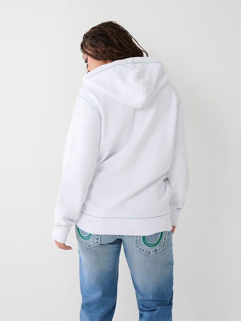 True Religion Heritage Big T Relaxed Zip Hoodie Damen Weiß | 26894YSUF