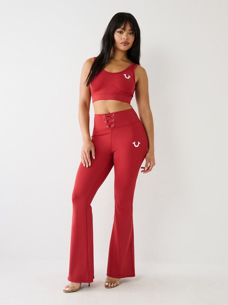 True Religion High Rise Spitze Up Flare Leggings Damen Rot | 54379RMXD