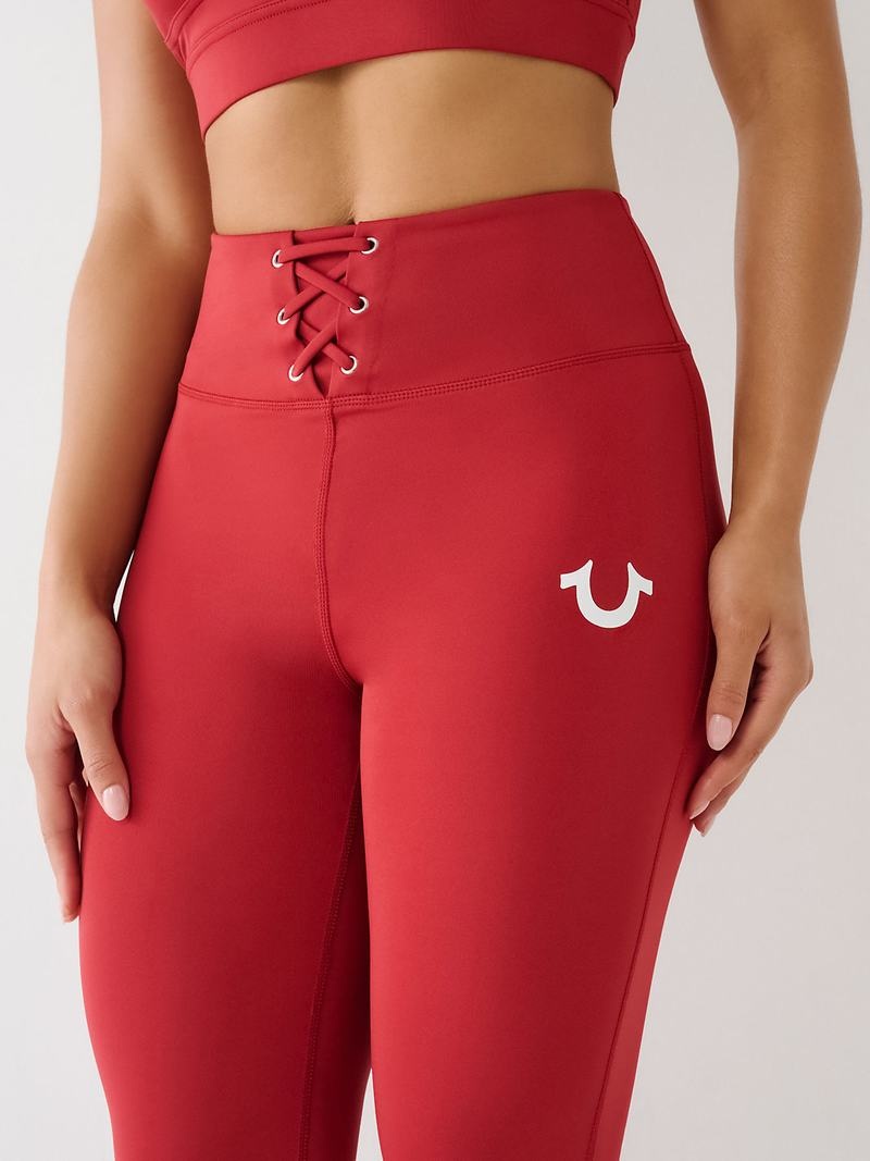 True Religion High Rise Spitze Up Flare Leggings Damen Rot | 54379RMXD