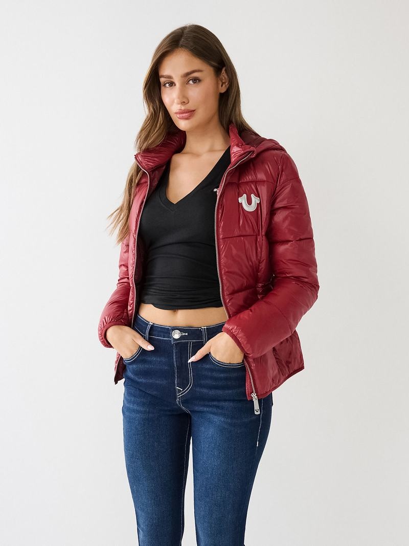 True Religion Horseshoe Logo Mit Kapuze Puffer Jacke Damen Fuchsie | 52961QECB