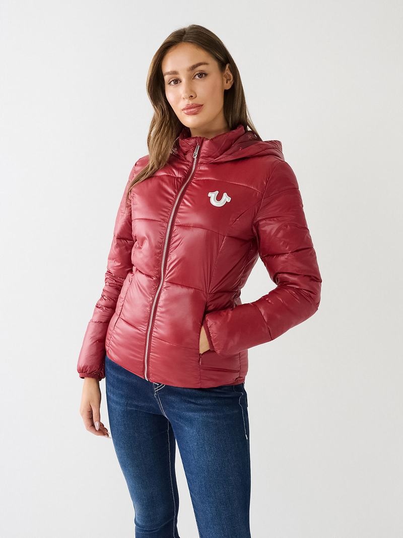 True Religion Horseshoe Logo Mit Kapuze Puffer Jacke Damen Fuchsie | 52961QECB