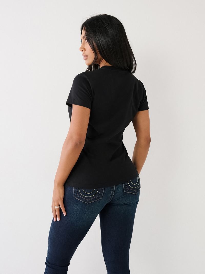 True Religion Horseshoe Logo T-Shirts Damen Schwarz | 36028LKYC