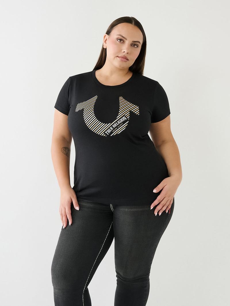 True Religion Horseshoe Logo T-Shirts Damen Schwarz | 36028LKYC