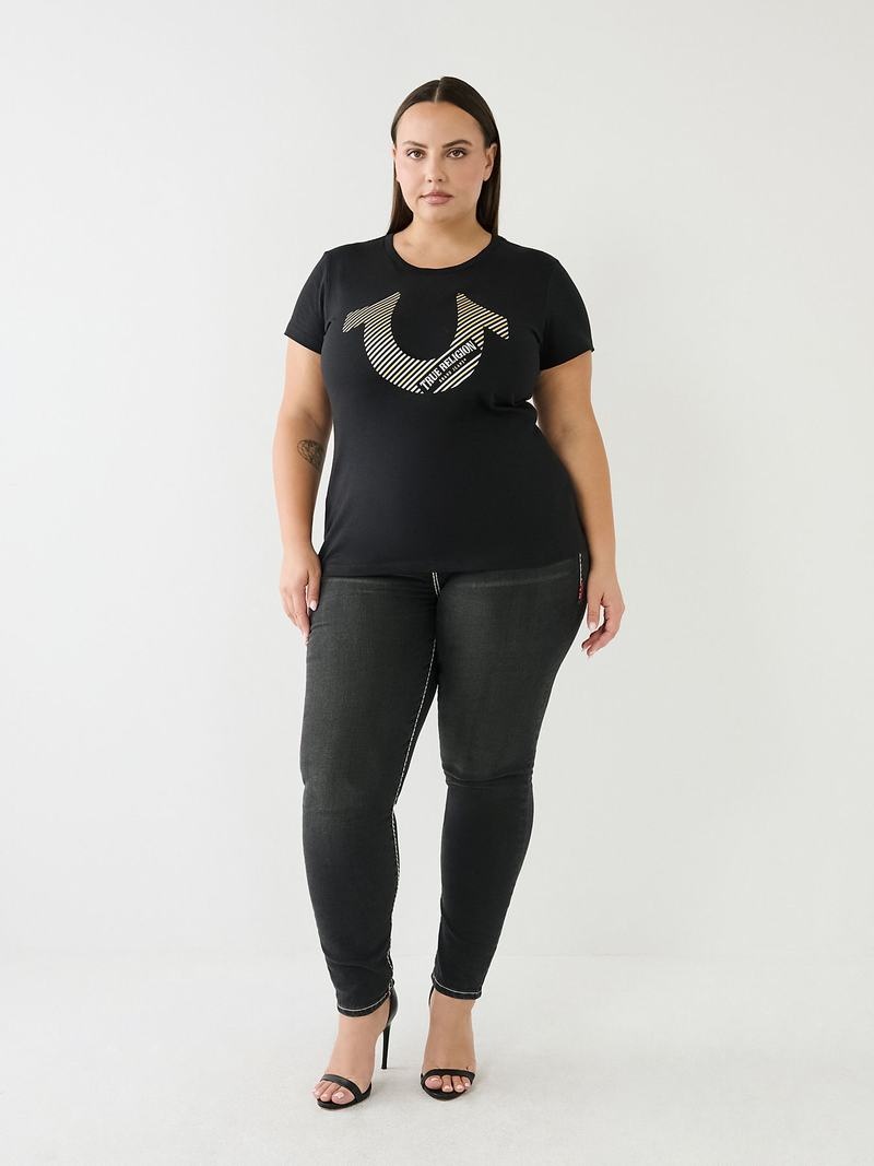 True Religion Horseshoe Logo T-Shirts Damen Schwarz | 36028LKYC