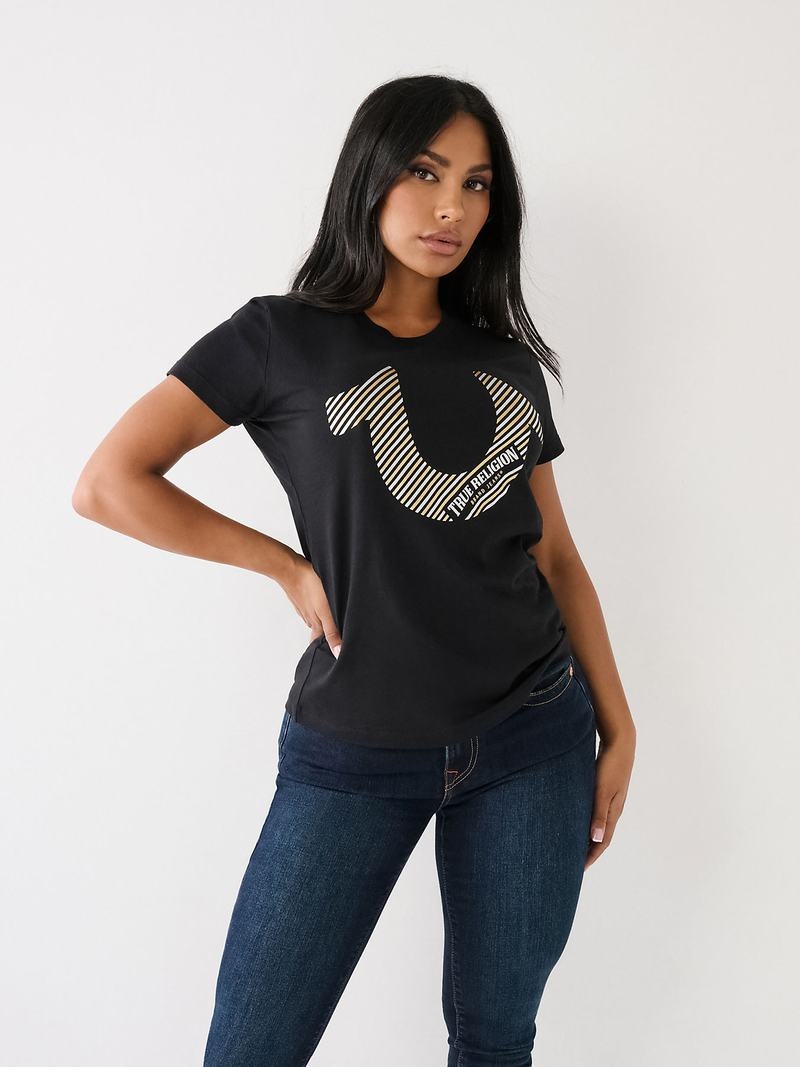 True Religion Horseshoe Logo T-Shirts Damen Schwarz | 36028LKYC