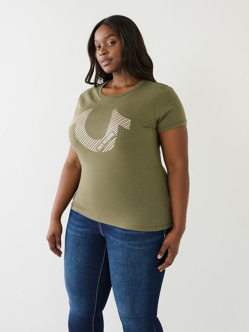 True Religion Horseshoe Logo T-Shirts Damen Olivgrün | 78209IFBX