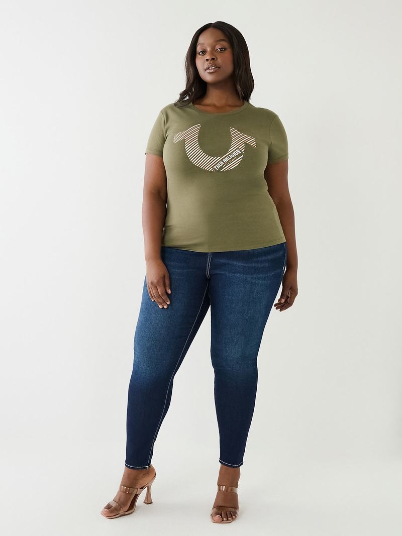 True Religion Horseshoe Logo T-Shirts Damen Olivgrün | 78209IFBX