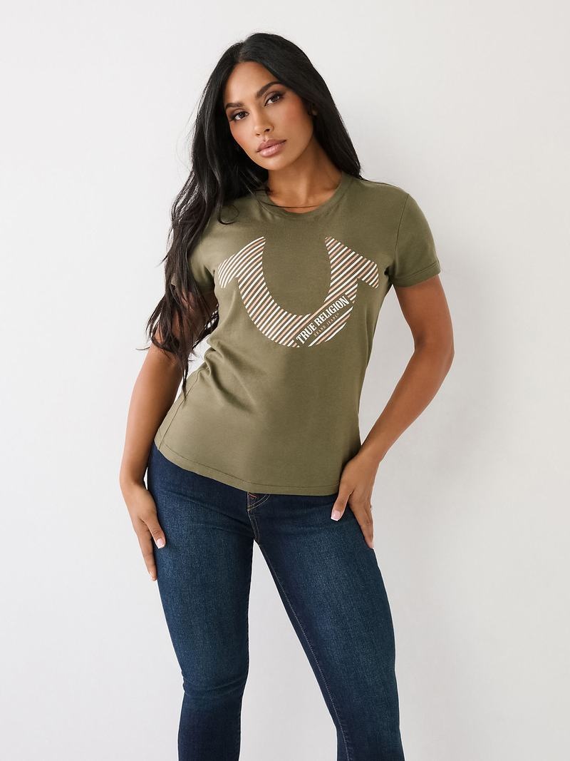 True Religion Horseshoe Logo T-Shirts Damen Olivgrün | 78209IFBX