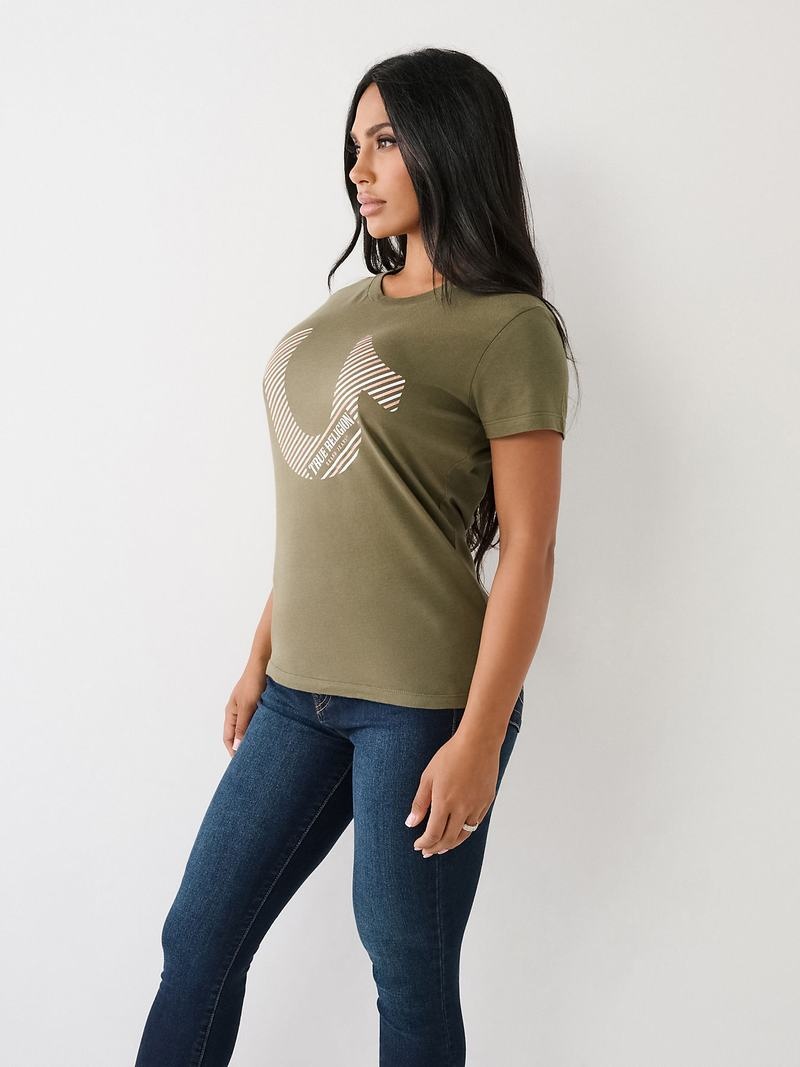 True Religion Horseshoe Logo T-Shirts Damen Olivgrün | 78209IFBX