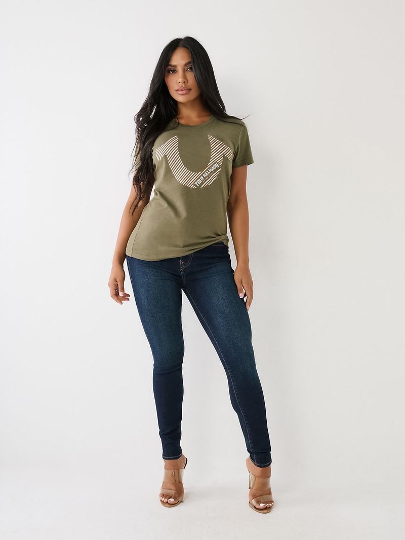 True Religion Horseshoe Logo T-Shirts Damen Olivgrün | 78209IFBX