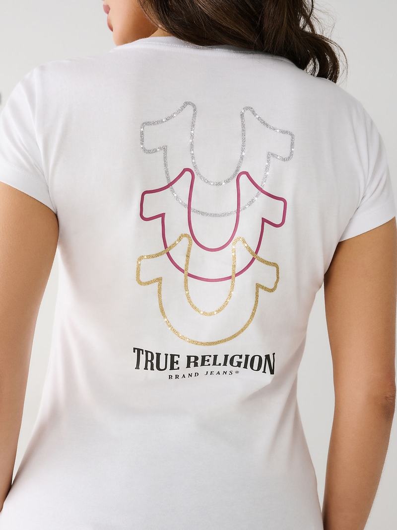 True Religion Horseshoe Logo V T-Shirts Damen Weiß | 12597QJMR