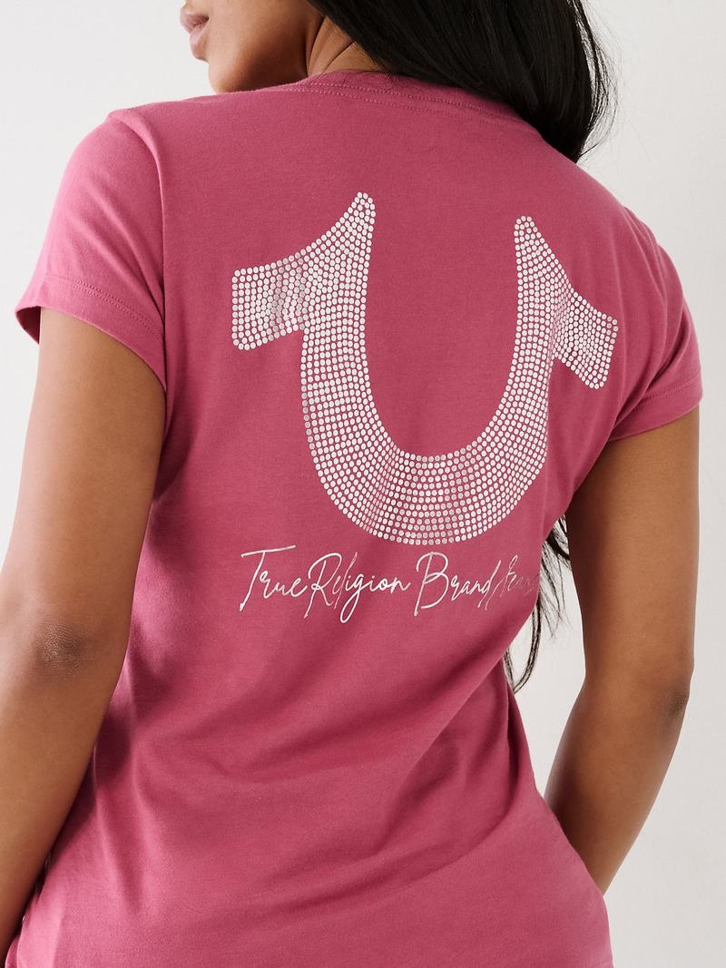 True Religion Horseshoe Logo V T-Shirts Damen Lila | 37284XRKW