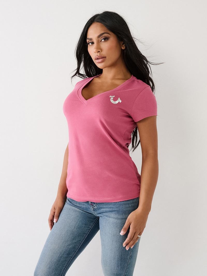 True Religion Horseshoe Logo V T-Shirts Damen Lila | 37284XRKW