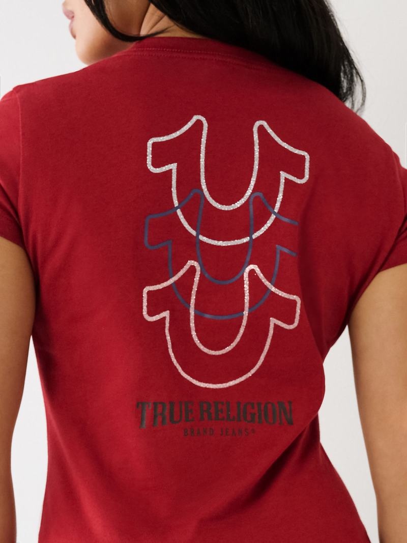 True Religion Horseshoe Logo V T-Shirts Damen Rot | 25104QZJT