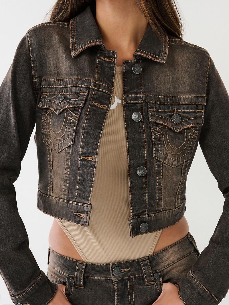 True Religion Jimmy Big T Crop Denim Jeansjacke Damen Dunkelwaschen | 69358HBQS