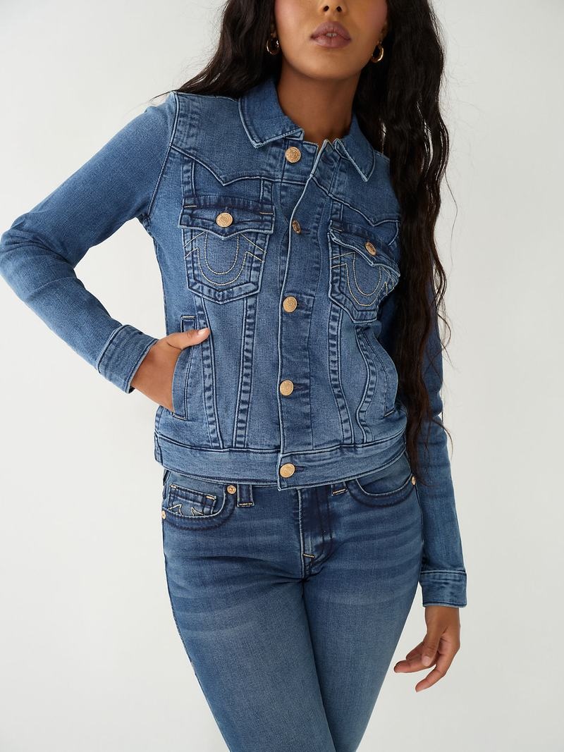 True Religion Jimmy Denim Jeansjacke Damen Waschen | 31485CHWX