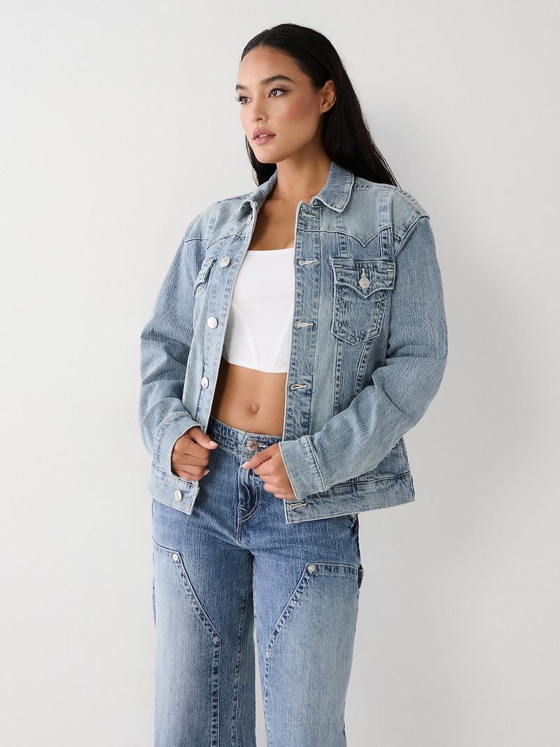 True Religion Jimmy Horseshoe Relaxed Denim Jeansjacke Damen Blau | 20435KQXS