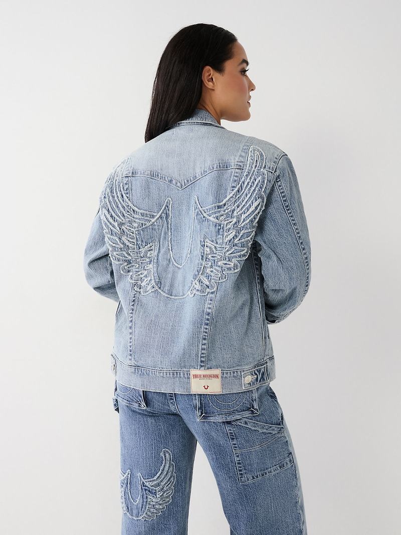 True Religion Jimmy Horseshoe Relaxed Denim Jeansjacke Damen Blau | 20435KQXS