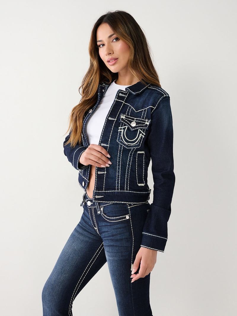 True Religion Jimmy Super T Stitch Denim Jeansjacke Damen Dunkelgrau | 85364AHFV