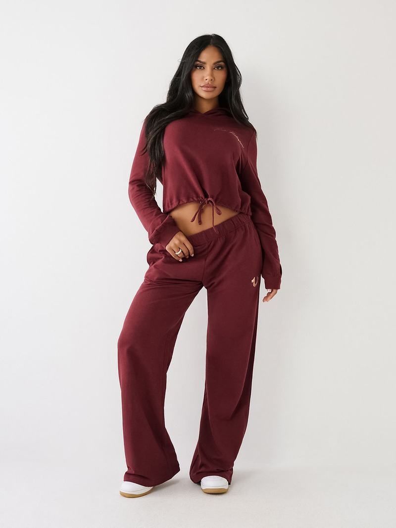 True Religion Logo Crop Hoodie Damen Bordeaux | 98607XVOA