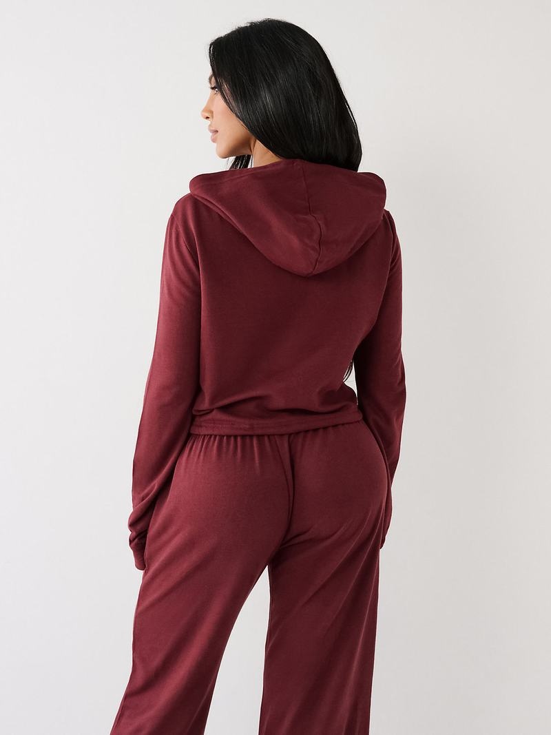 True Religion Logo Crop Hoodie Damen Bordeaux | 98607XVOA