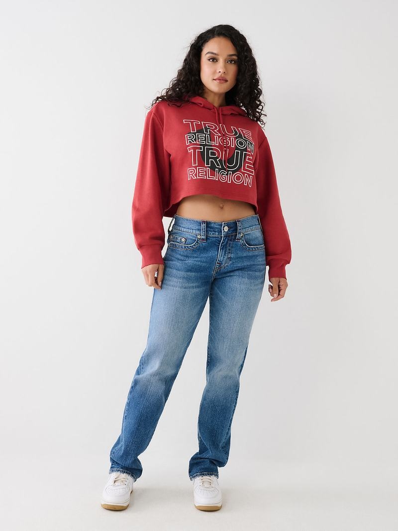 True Religion Logo Crop Hoodie Damen Rot | 10637WALH