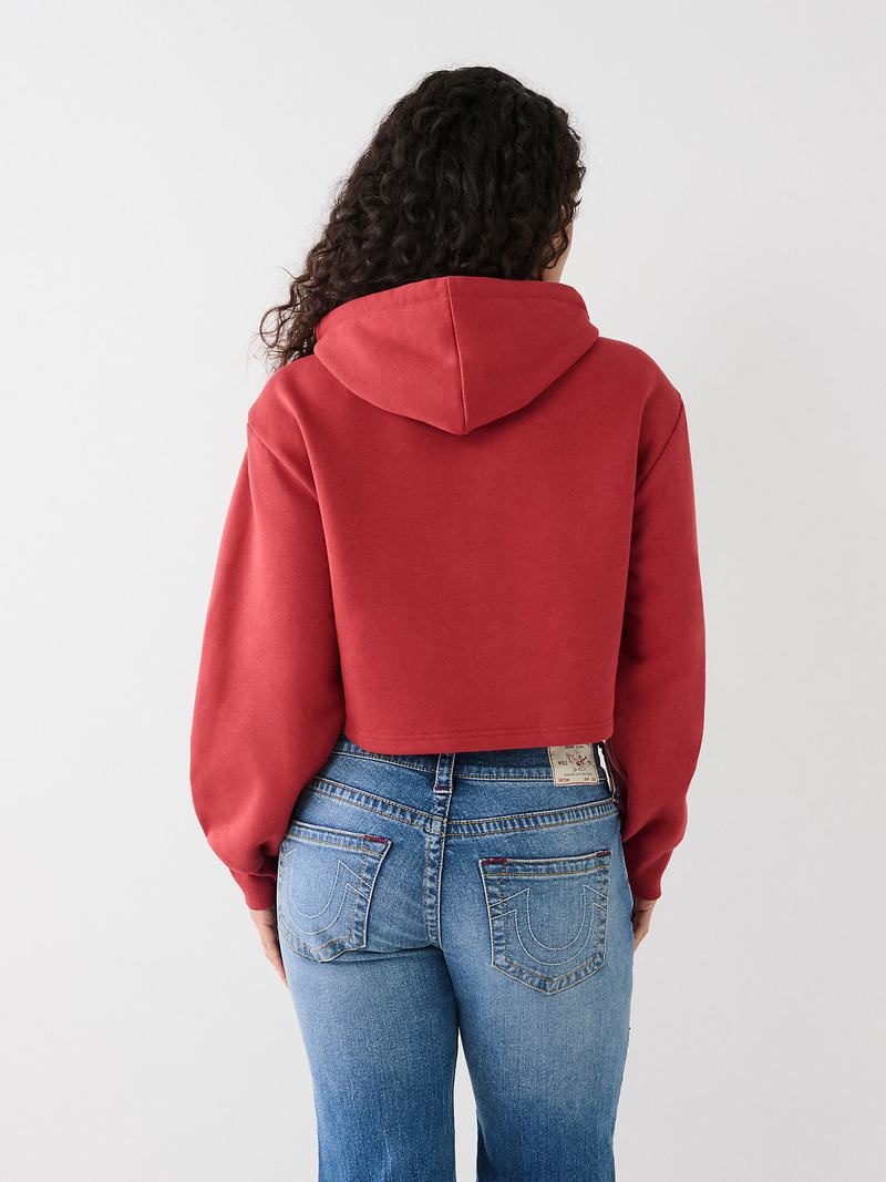 True Religion Logo Crop Hoodie Damen Rot | 10637WALH