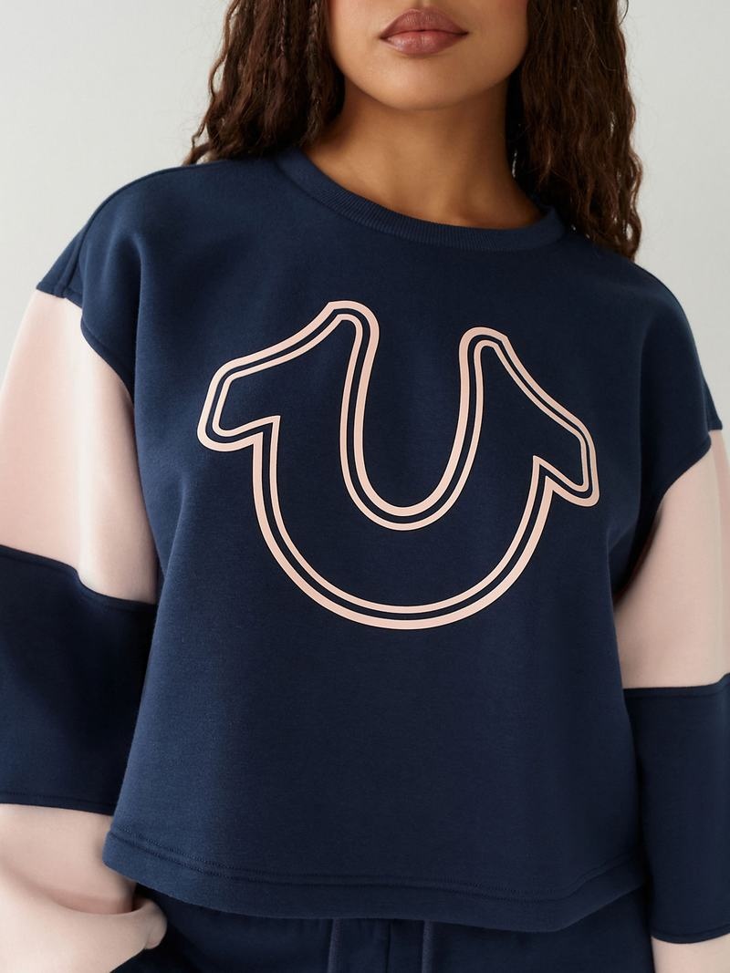 True Religion Logo Crop Sweatshirt Damen Navy Blau | 04152FUVK