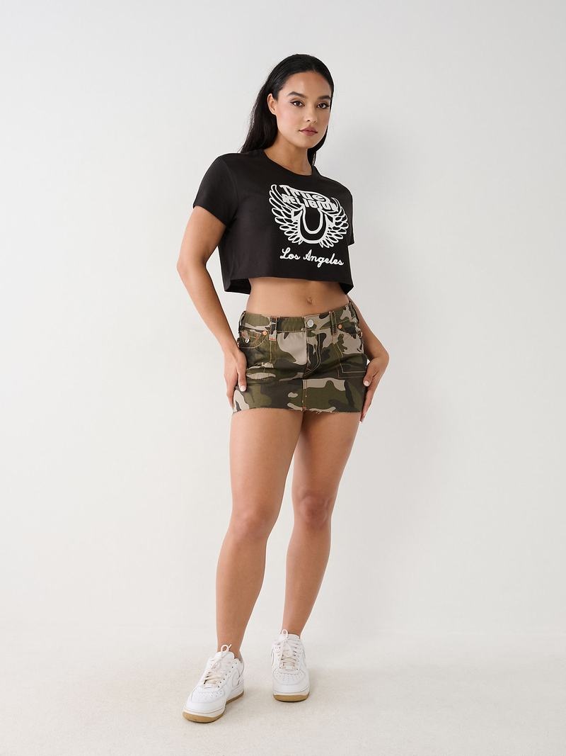 True Religion Logo Crop T-Shirts Damen Schwarz | 68507WHFM