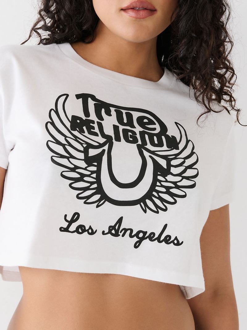 True Religion Logo Crop T-Shirts Damen Weiß | 08291GPAJ