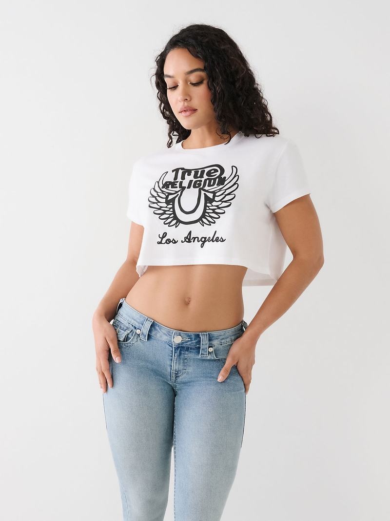 True Religion Logo Crop T-Shirts Damen Weiß | 08291GPAJ