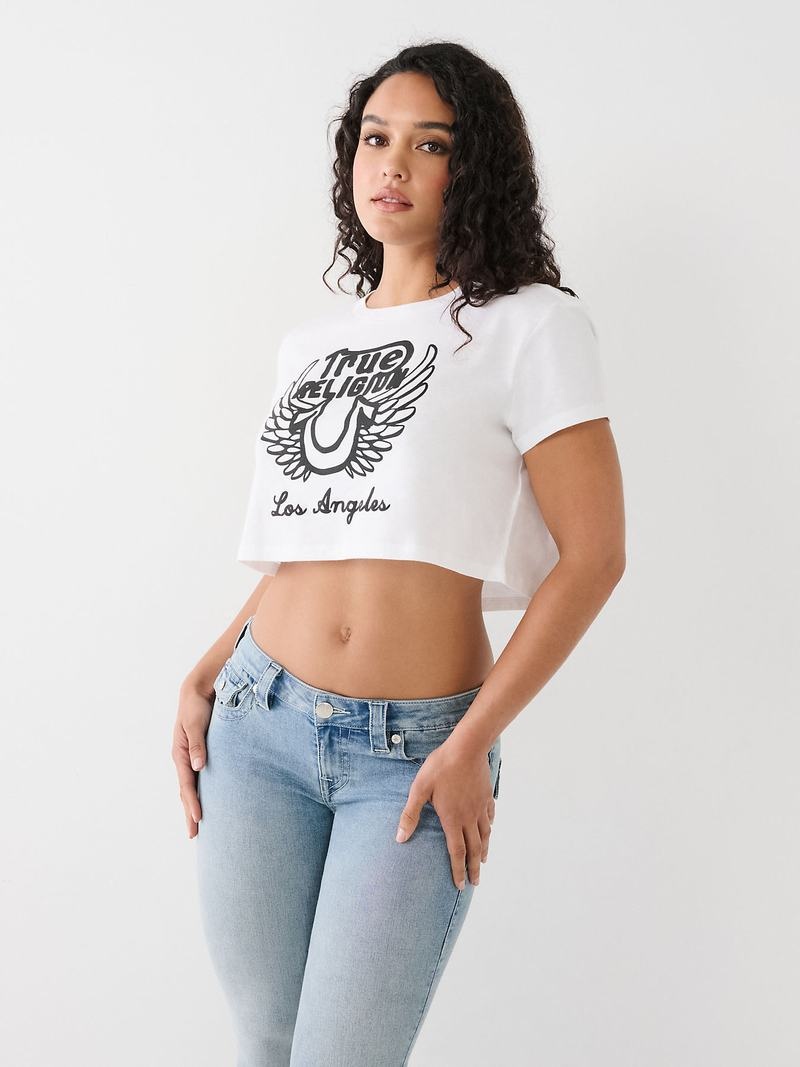 True Religion Logo Crop T-Shirts Damen Weiß | 08291GPAJ