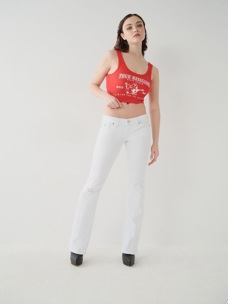 True Religion Logo Crop Tanktop Damen Rot | 34651KJLZ